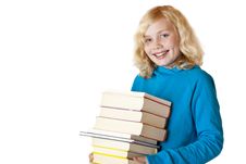 Schoolgirl Holding School Books And Smiles Happy Royalty Free Stock Image