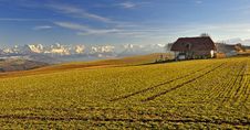 Swiss Alps With Farmhouse Seen From Zimmerwald Stock Photo Swiss Alps With Farmhouse Seen From Zimmerwald Stock Photo