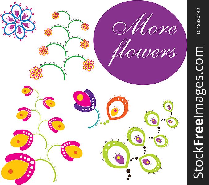 Colored stylized flowers on a white background. Colored stylized flowers on a white background