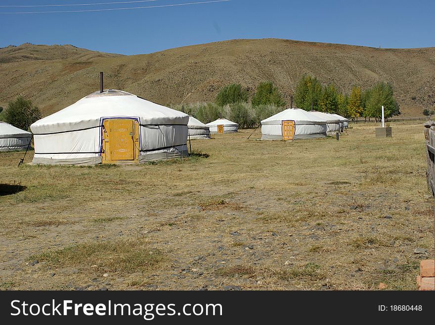 Yurt camp in the steppes of Mongolia. Yurt camp in the steppes of Mongolia