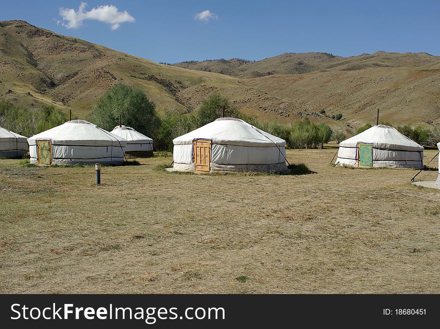 Yurt camp in the steppes of Mongolia. Yurt camp in the steppes of Mongolia