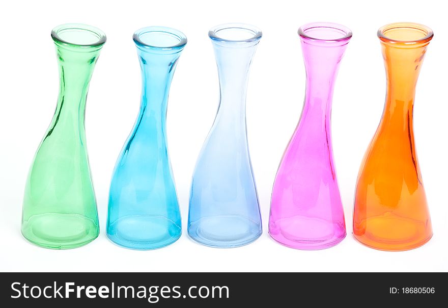 Glass color vases isolated on white background