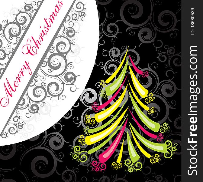 Bright christmas tree with curly elements