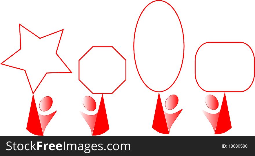 Set Of Abstract Red Cartoon With Figures