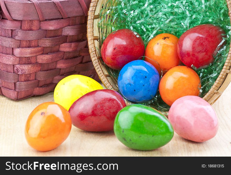 Colorful Easter eggs and baskets