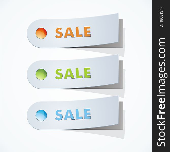 Three Vector blank sales tags on white background. Vector illustration