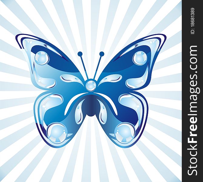 Blue butterfly on white background. Vector illustration. Blue butterfly on white background. Vector illustration