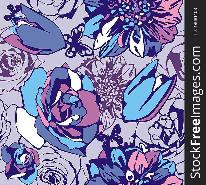 Vector texture consist of flowers on violet background. Vector illustration. Vector texture consist of flowers on violet background. Vector illustration