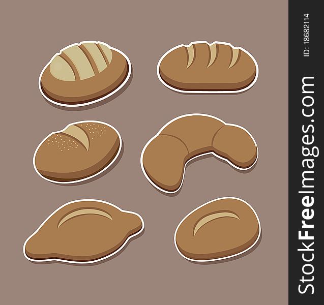 Variety of French and sweet bread illustration on a color background