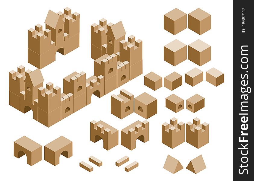 Set of isometric cubes for built castle and other constructions. Set of isometric cubes for built castle and other constructions