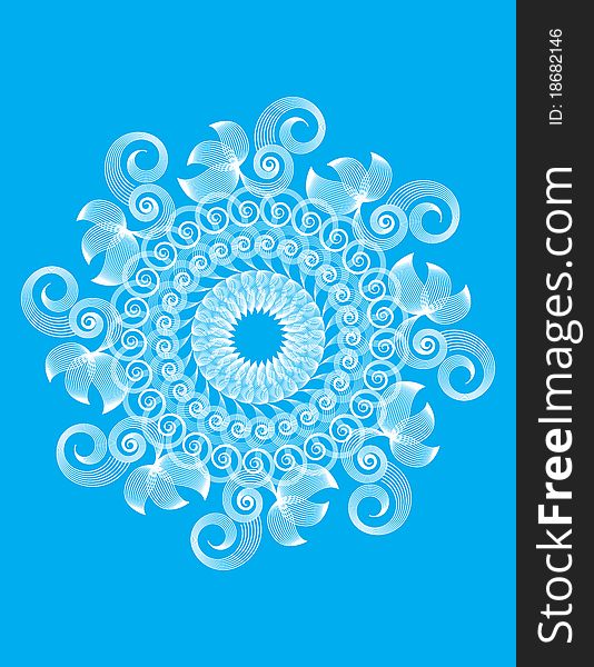 Spirograph design created with white lines in a blue background. Spirograph design created with white lines in a blue background