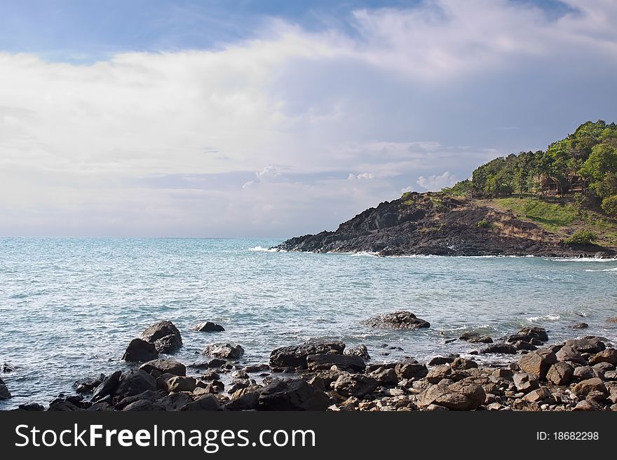 Stony shore before stormy weather