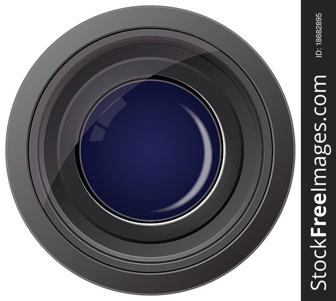 A camera lens on a white background.