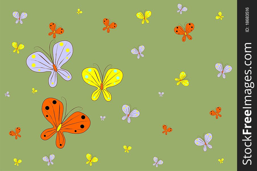 Drawn background with flying butterfly. Vector. Drawn background with flying butterfly. Vector