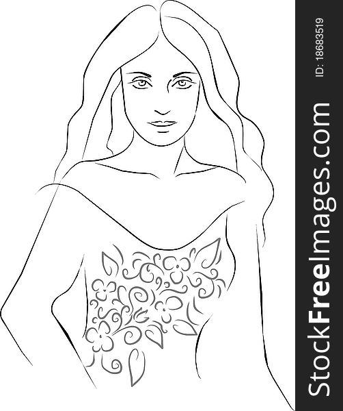 Contour drawing of the young girl. Vectorian. Contour drawing of the young girl. Vectorian