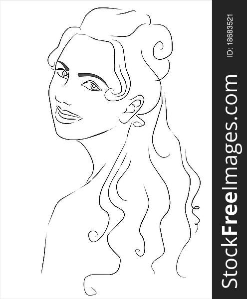 Contour drawing of the young girl with long hair. Vector. Contour drawing of the young girl with long hair. Vector