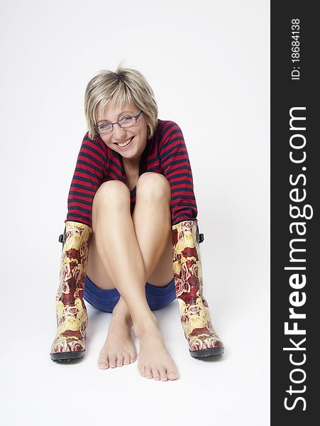 Woman with gum boots ready for housework