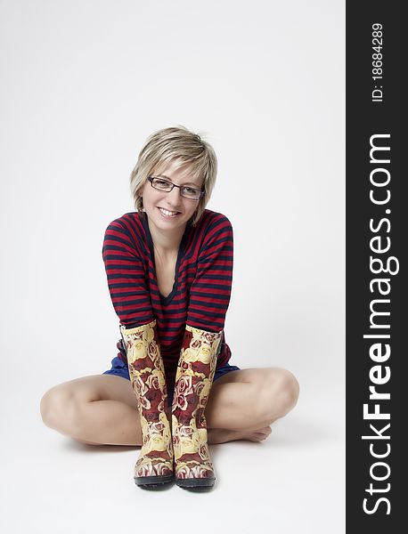 Woman with gum boots ready for housework