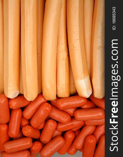 Different colors and forms of sausages. Different colors and forms of sausages