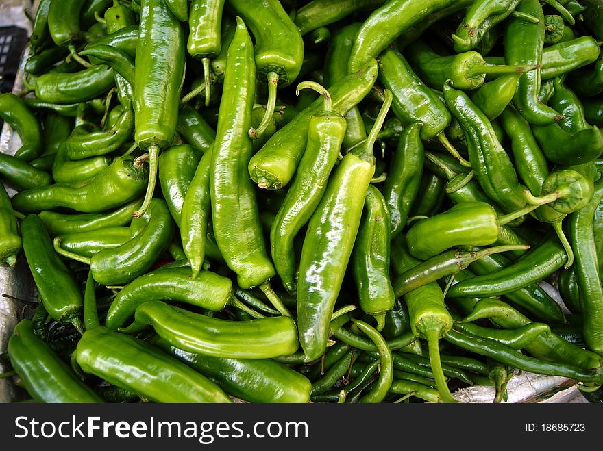 Pepper, green peppers, put in the market for sale. Pepper, green peppers, put in the market for sale.