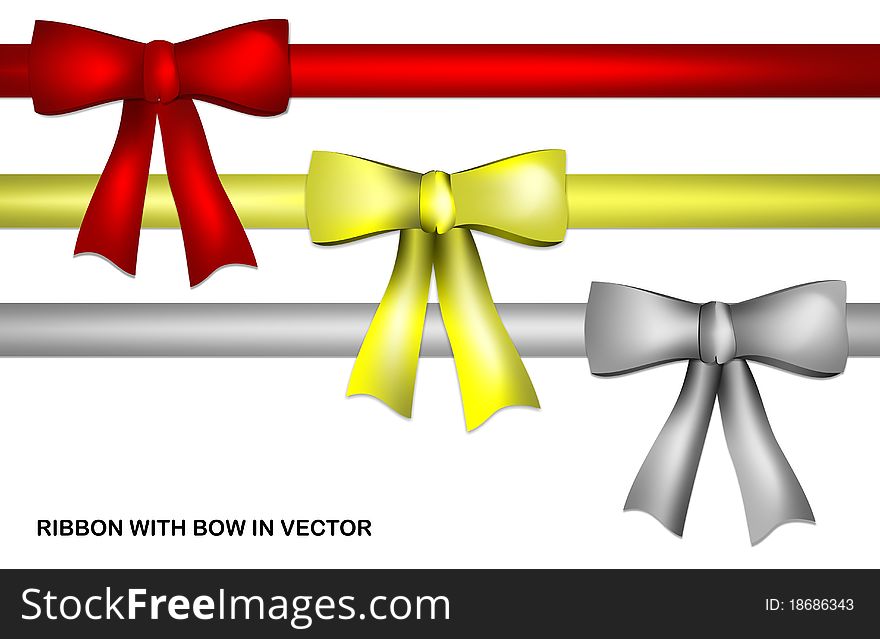 Colored red ribbons with bows, gold and silver, in vector