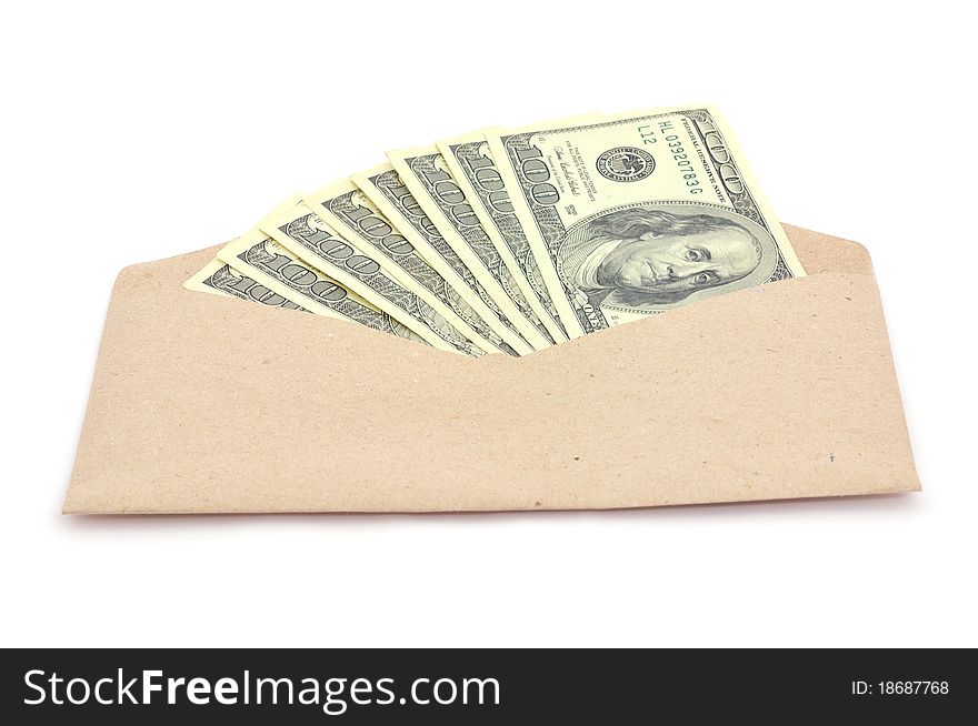 Dollars in envelope isolated on a white. Dollars in envelope isolated on a white