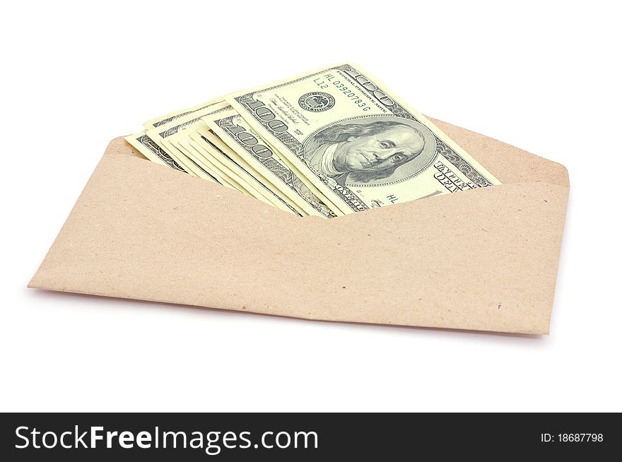 Dollars in envelope isolated on a white. Dollars in envelope isolated on a white