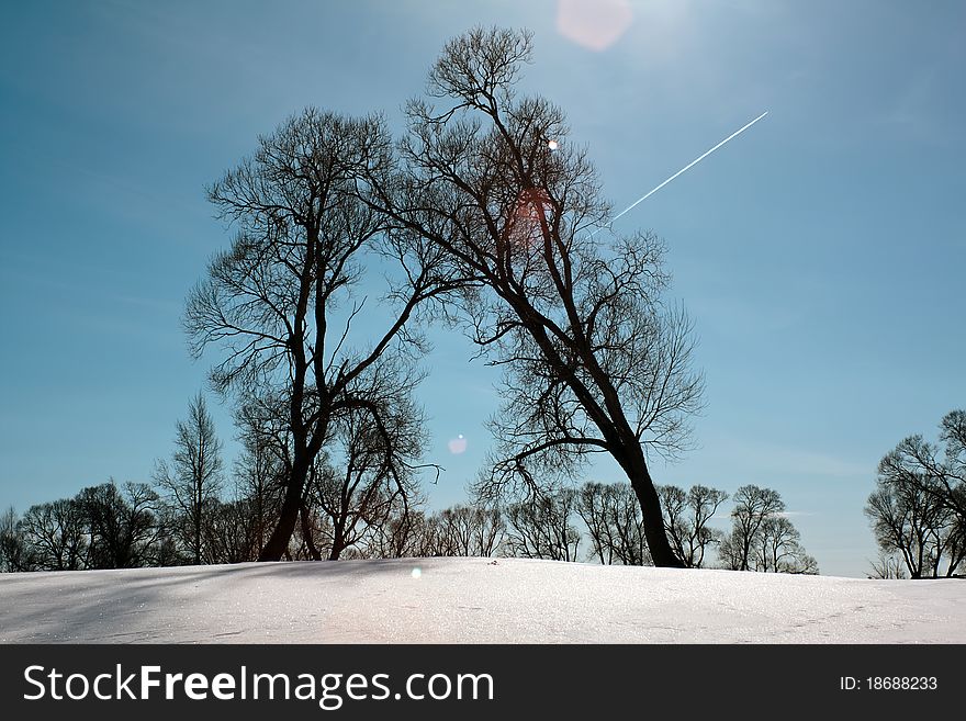 Winter landscape scenery on a sunny day