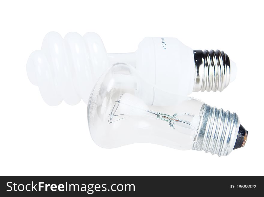 Two electric bulbs it is isolated on a white background. Two electric bulbs it is isolated on a white background