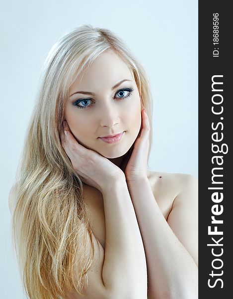 Portrait of beauty blonde girl in cold colours. Portrait of beauty blonde girl in cold colours