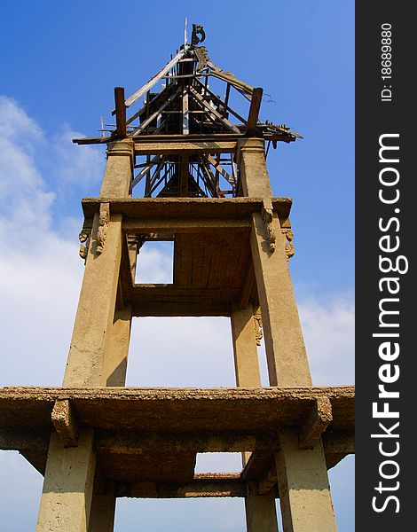 Ruin of bell tower at sangkraburi,thailand