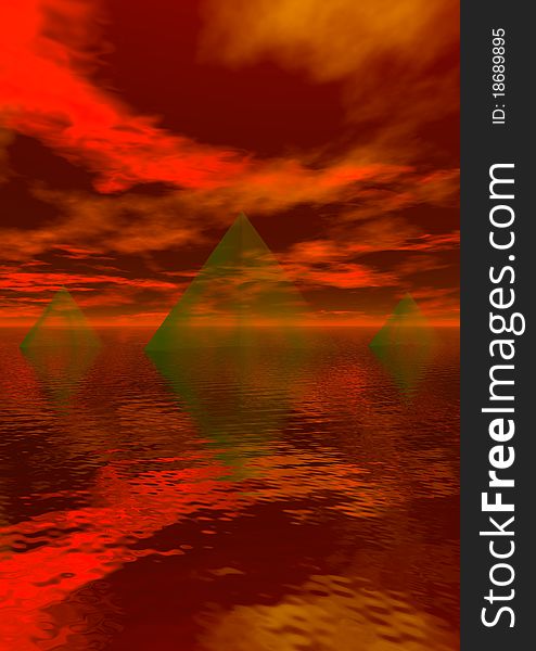 Landscape and pyramids orange and red. Landscape and pyramids orange and red