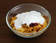 Cornflakes With Dried Cranberries And Yogurt Stock Photo Cornflakes With Dried Cranberries And Yogurt Stock Photo