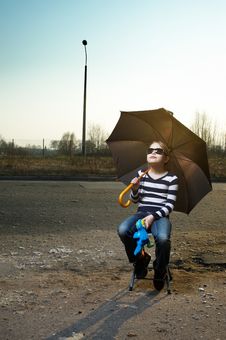 Outdoor Portrait Of A Little Girl With Umbrella Stock Image Outdoor Portrait Of A Little Girl With Umbrella Stock Image