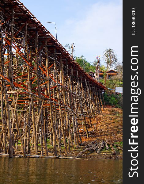 Mon bridge, handmade wood bridge, in Sangkhlaburi, Thailand