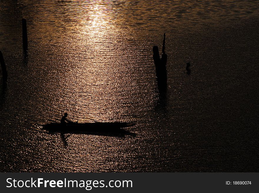 Fisherman on the thai gondola. Fisherman on the thai gondola