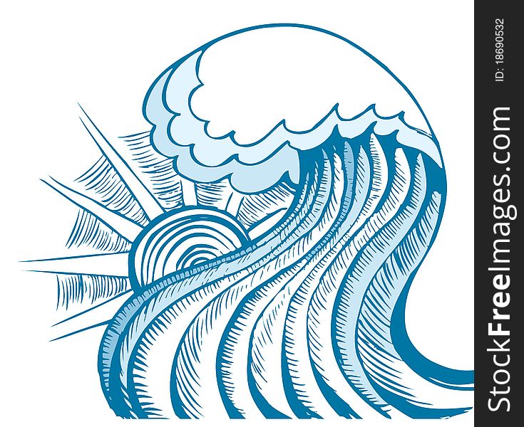 Sea waves. Vector illustration of sea landscape