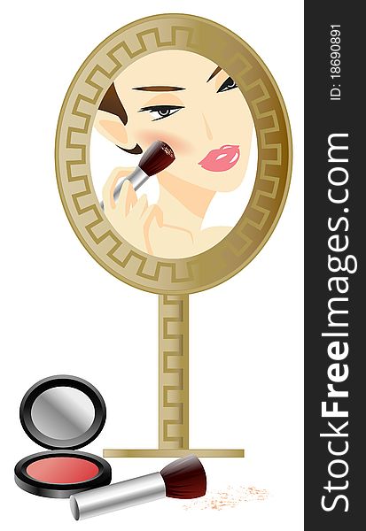 Woman in the Mirror with make up accessories