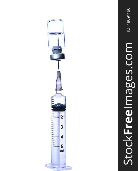 Intramuscular syringe with vial. Isolated on white.