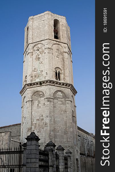 Bell tower at the evening in Monte Sant'Angelo (Italy)