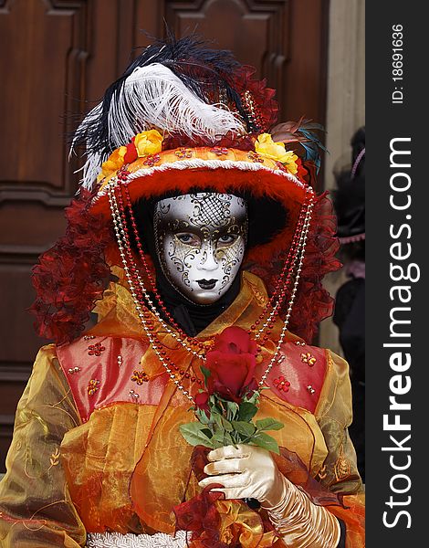 Portrait of Girl wearing Venetian Mask