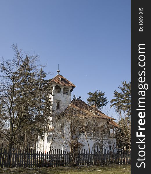 Old abandoned house isolated by blue sky. Old abandoned house isolated by blue sky