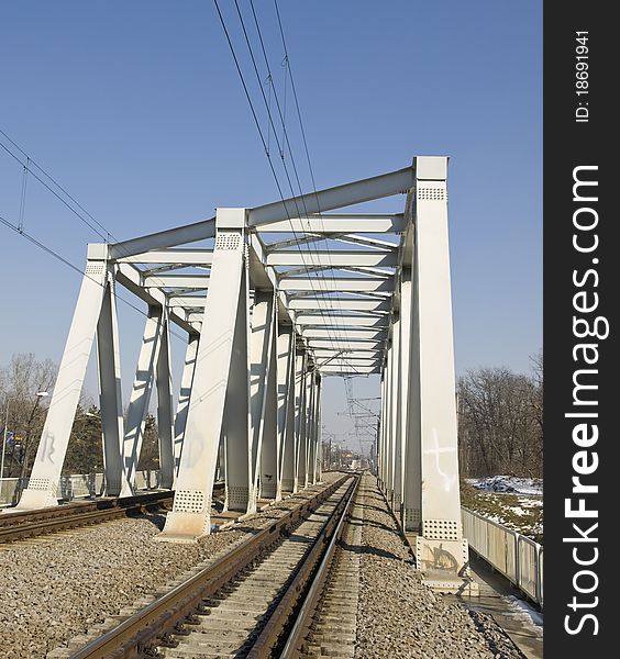 Rail bridge isolated by blue clear sky