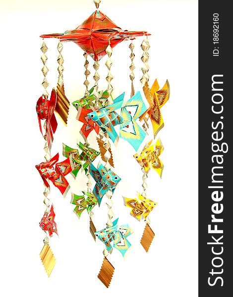 Fishshaped ornaments made of palm leaf