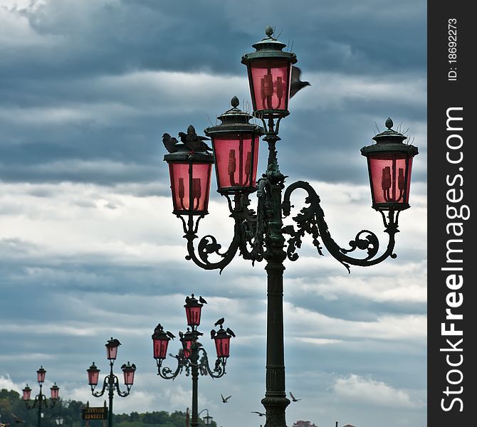 Series of lantern in Venice. pink bubble. Cloudy
