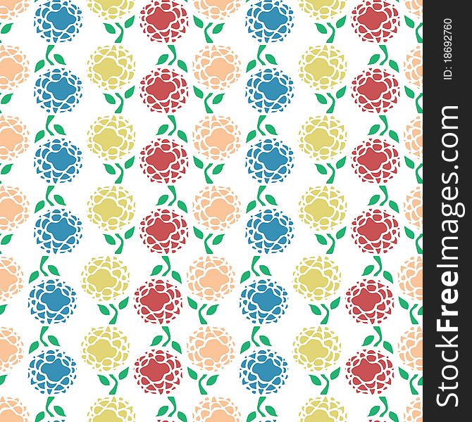Colourful flowers with a repeatable or seamless pattern. Colourful flowers with a repeatable or seamless pattern