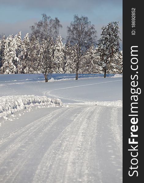 Winter scandinavian route in snow.