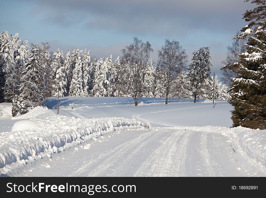 Winter scandinavian route in snow.