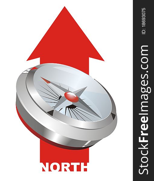 Image 3d illustration of a compass on the red arrow points north. Image 3d illustration of a compass on the red arrow points north