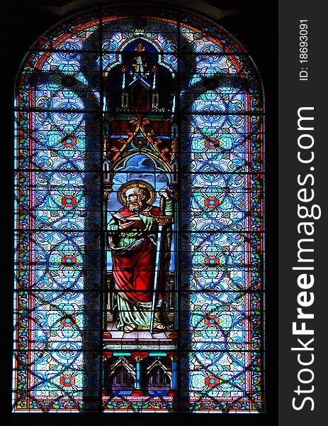 Stained Glass of St. Paul at The Basilica Cathedral of St. John the Baptist in St. John's Newfoundland. Stained Glass of St. Paul at The Basilica Cathedral of St. John the Baptist in St. John's Newfoundland